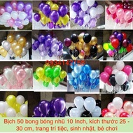 Pack Of 50 Colorful 10-Inch Emulsion Rubber Bubbles - Blow Up To Reach 25-30cm - For Birthday Decora