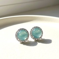 冰種天空藍翡翠蛋面耳釘 925純銀 | 天然翡翠A貨 | 送禮