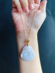 天然緬甸玉 翡翠 淺紫底翡翠佛公 彌勒佛 項鍊 禮物 長輩禮佛像