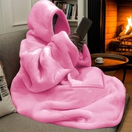Soft Hoodie Blanket with Hood And Kangaroo Pocket Warm Reversible Wearable Blanket Cozy TV Blanket f