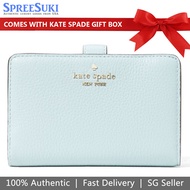 Kate Spade Wallet In Gift Box Medium Wallet Leila Pebbled Leather Compact Bifold Dewy Blue # WLR0039