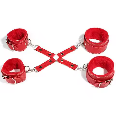 Plush Handcuffs and Ankle Cuffs Cross Buckle Set SM Bondage Restraint Props Couple Role-play Bondage