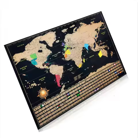 Deluxe Travel Scratch off Maps with National Flags, Biggest Cities & Capitals, Detailed Cartography 