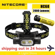 NITECORE ไฟฉายคาดศีรษะ LED HC68ไฟหน้าแบบชาร์จไฟได้ลูเมน USB 2000แบบปรับได้แถบไฟ LED 7นิ้วลำแสงคู่ไฟหน้า18650แบตเตอรี่ลิเธียมไอออน