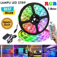Led Strip Flexible Light Waterproof 5050 RGB 5 Meter with Remote Control Remot Lampu Hias Kamar Tidu