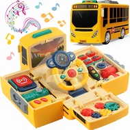 Toddlers Simulate School Bus Toy With Sound and Light Simulation Steering Wheel Driving Toy Music Ed