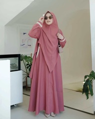 Gamis Syari Jumbo set Hijab Resleting Model Kekinian Terbaru Bahan Crinkle Airflow Kualitas Premium