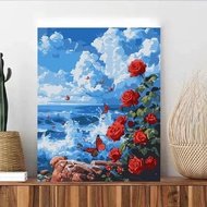 paint by number sea rose acrylic paint diy hand-painted landscape decorative painting 20x30/30x40cm