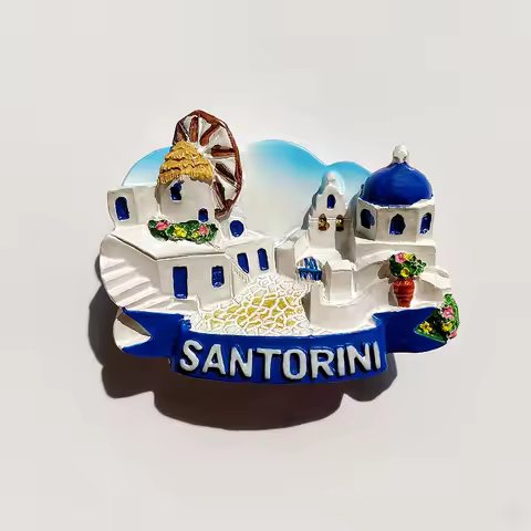 Greece, Aegean Sea, volcanic island, Santorini, blue roofed church, windmill dwellings, souvenirs, m