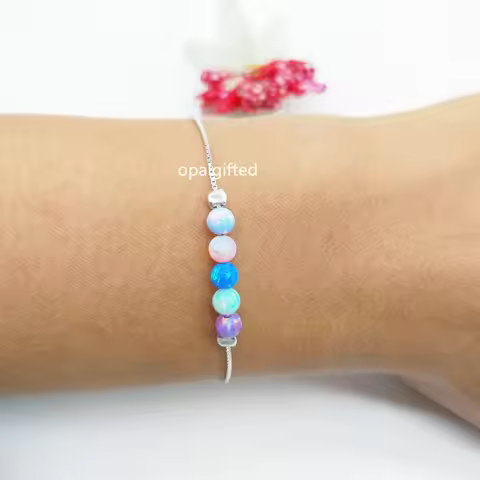 (1pc/lot) New Fashion Opal Jewelry 4mm Opal Bead Bracelet With 925 Silver with 5 opal Round Ball Syn