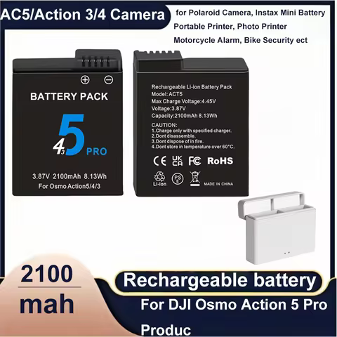 2100mAh Battery for DJI Osmo Action 5 Pro Action Camera Batteries 2 Slots Fast Charger Battery for O