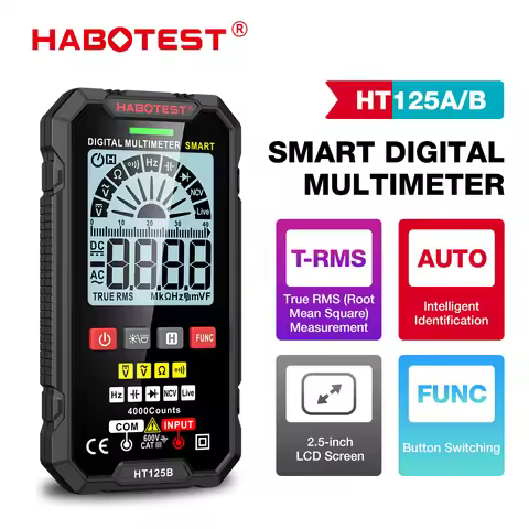 HABOTEST HT125 Digital Smart Multimeter True RMS AC/DC NCV Tester Ohm Capacitance Hz Voltage Meter 6