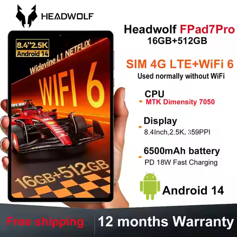 Headwolf FPad7Pro SIM 4G LTE Gaming Tablet 8.4" 2.5K FHD Display Screen 16GB 512GB MTK 7050 CPU,8MP/