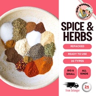 Spices & Herbs/Cinnamon/Nutmeg/Bay Leaves/ Cajun/Black Pepper/White Pepper/ Oregano/Basil/ Parsley/ 