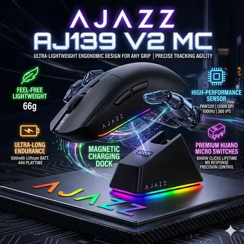 Ajazz AJ139 V2 MC Wireless Gaming Mouse Magnetic Charging Base with Anti Slip Adhesive PAW3311 Senso