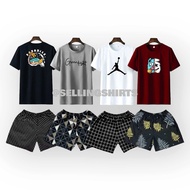 Promo Paket 4 Kaos Distro + 4 Celana Pendek Boxer E-ger Pria