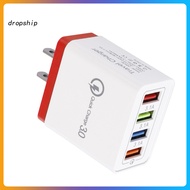 DRO_ Portable Travel 4 USB Ports Fast Charging QC 30 Wall Charger Power Adapter