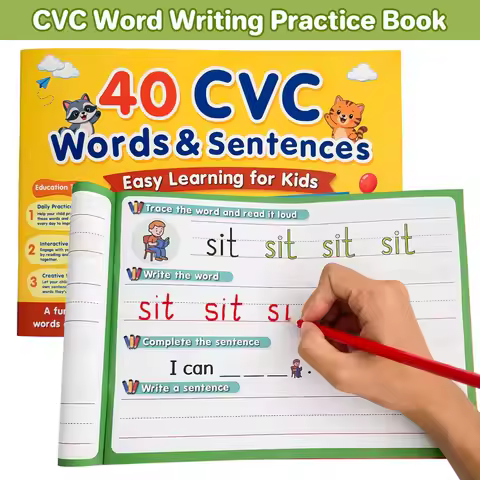 English Phonics CVC Words Sentences Building Workbook for Kids Preschool Early Education Tracing and