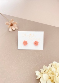 鉤織泡芙花耳環  醫療鋼耳針