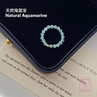 [Blue] Natural Aquamarine Ring March Birthstone Blue Ring Natural Crystal Ring