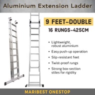 9 Feet 18 Steps Double Extension Telescopic Ladder Heavy Duty Foldable Aluminium Ladder 2Section 2.5