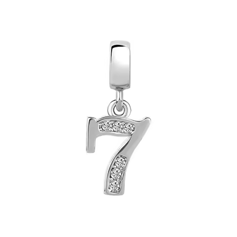 Fashion Jewelry Women White Crystals Lucky Number 7 Seven Dangle European Charm Spacer Beads Fit Pan