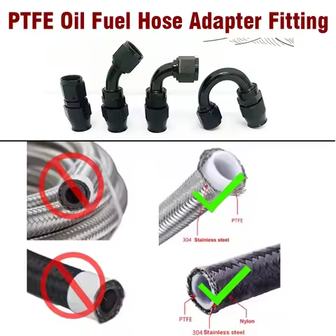 PTFE Oil Fuel Hose Fitting Adapter 0 45 90 180 Degree PTFE Pipe Connector AN4 AN6 AN8 AN10 Reusable 