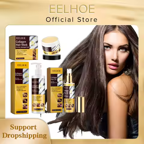 EELHOE Collagen Hair Care Kit Repair Keratin Hair Smoothing Softener Shiny Strengthen Mask Shampoo M