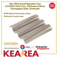 Chefmade Champagne Gold Non-Stick Small Baguette Tray L27xW24.2xH2.2cm, Thickness 0.8mm