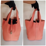 Hermes Picotin26 Crevette  Clemence Leather Bag with Silver Harware and Lock