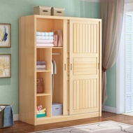 🔥All Solid Wood 🔥Pine Sliding Door Wardrobe 1.2/1.4/1.6/1.8m Two Doors Log Cabinet
