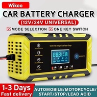 Car Battery Charger 12V/24V 8A Motorcycle Lorry Pulse Repair Charging LCD Display Pengecas Bateri Ke