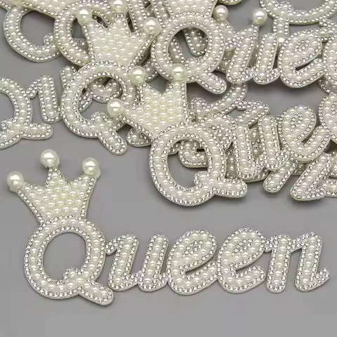 1pcs Queen Pearl Patches on Clothes Rhinestone Applique Patch for Jackets Crystal Crown Badge Sewing