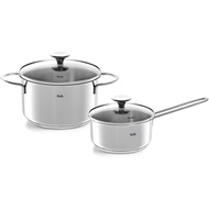 Fissler Copenhagen pot set (both-handled/one-handed/no-drip) with glass lid and measuring scale.【Jap