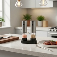 LeftLimit Stainless Steel Cordless Spice Mill for Salt/Pepper, One-Button Grind & Coarseness Control