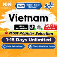 Vietnam eSIM Ultra 5G 2-15 Daily 500MB-3GB Unlimited Data | Instant Email Delivery | High Speed Viet
