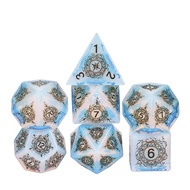 new Cusdie 16mm DND Obsidian Dice Handmade D&D Stone Dices 7 D4-D20 Polyhedral Gemstone Dice Set wit