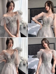 仙氣🩶灰色伴娘裙姊妹裙晚禮服 // Grey / gray Bridesmaid Dress Long Evening Gown