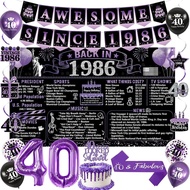 Trgowaul 40th Birthday Decorations for Women, 20PCS Black Purple Back in 1986 Birthday Party Supplie