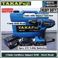 Takafuji 21V 13mm Cordless Impact Drill C/W 2pc 5.0ah Batteries DHP482 - Steel chuck head - 6 Months Local Warranty -