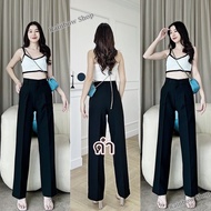 กางเกงเอวสูง กางเกงขากระบอกกลาง👗 รุ่นตะขอหน้า👖 ป้าย Rainbow Shop 💕(A)