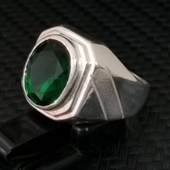 925 Pure Silver Mens Ring With 10x12mm Green CZ Stone. Cincin Perak Lelaki Dengan Batu Zircon Hijau