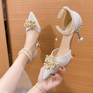 [Ready Stock] Sandals Women 2024 Spring New Style Comfortable Outer Wear Original Hot-selling Fashion Wedding Shiny Nude Color Influencer Wedding Shoes Balance Anti-slip Breathable Student Party Office Worker