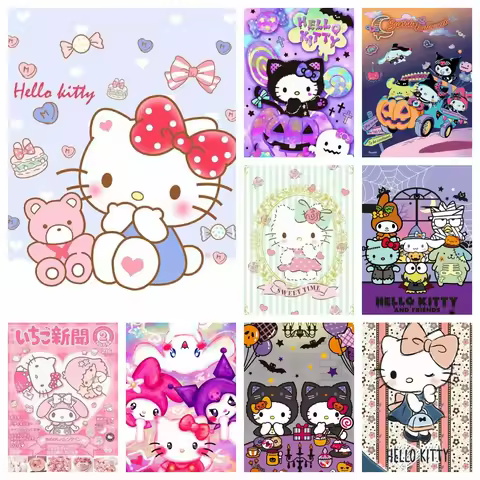 Sanrio Hello Kitty Children's Diamond Painting Set, DIY Round Diamond Painting Cartoon Halloween, Ha