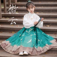 Hanfu girl's ancient style spring improvement daily Hanfu ho Hanfu Girl Antique spring Improved daily Hanfu Horse Face Skirt Suit Ruihetu Chinese style Kids 2.24