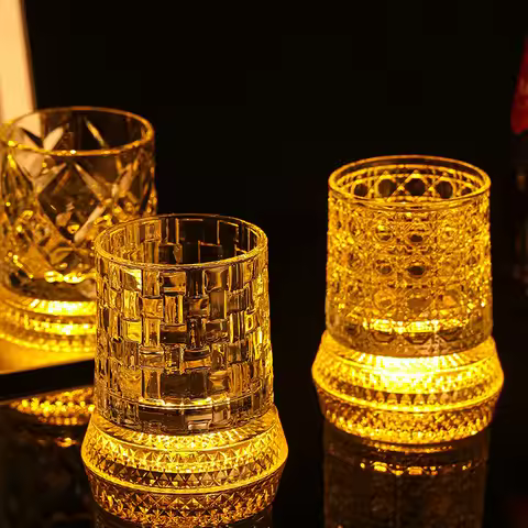 Rotating Whiskey Glass Led Glowing Spinning Tumbler With Lighted Coaster Tipping Resistant Cocktail