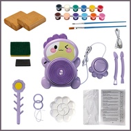 Pottery Wheel for Kids Foot Pedal Control DIY Education Toy with 2 Brushes Complete Pottery Painting