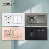 EIOMR 2 Gang Socket Combination EU Standard Electrical Outlet 16A 5V 2.1A With Usb Type c