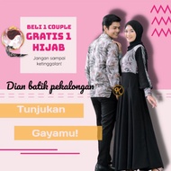 Baju Batik Couple Gamis Batik Kombinasi Polos Original Karyaku Size M