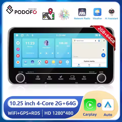 Podofo Car GPS Radio 10.25inchAndroid 2+64G Car Multimedia Player Wireless Carplay Android auto Radi